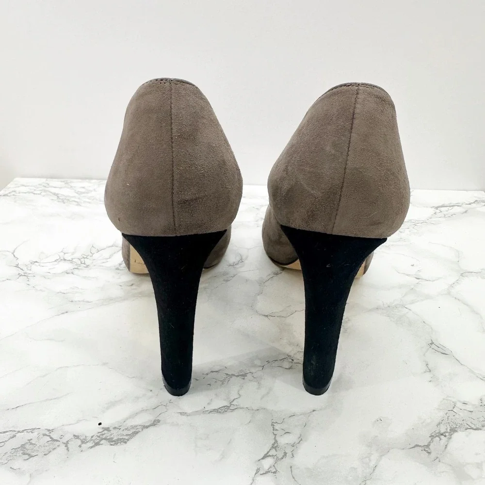 L.K. Bennett Suede Cap Toe Pumps Women EU 39/US 9 Taupe‎ Black Heels Spain